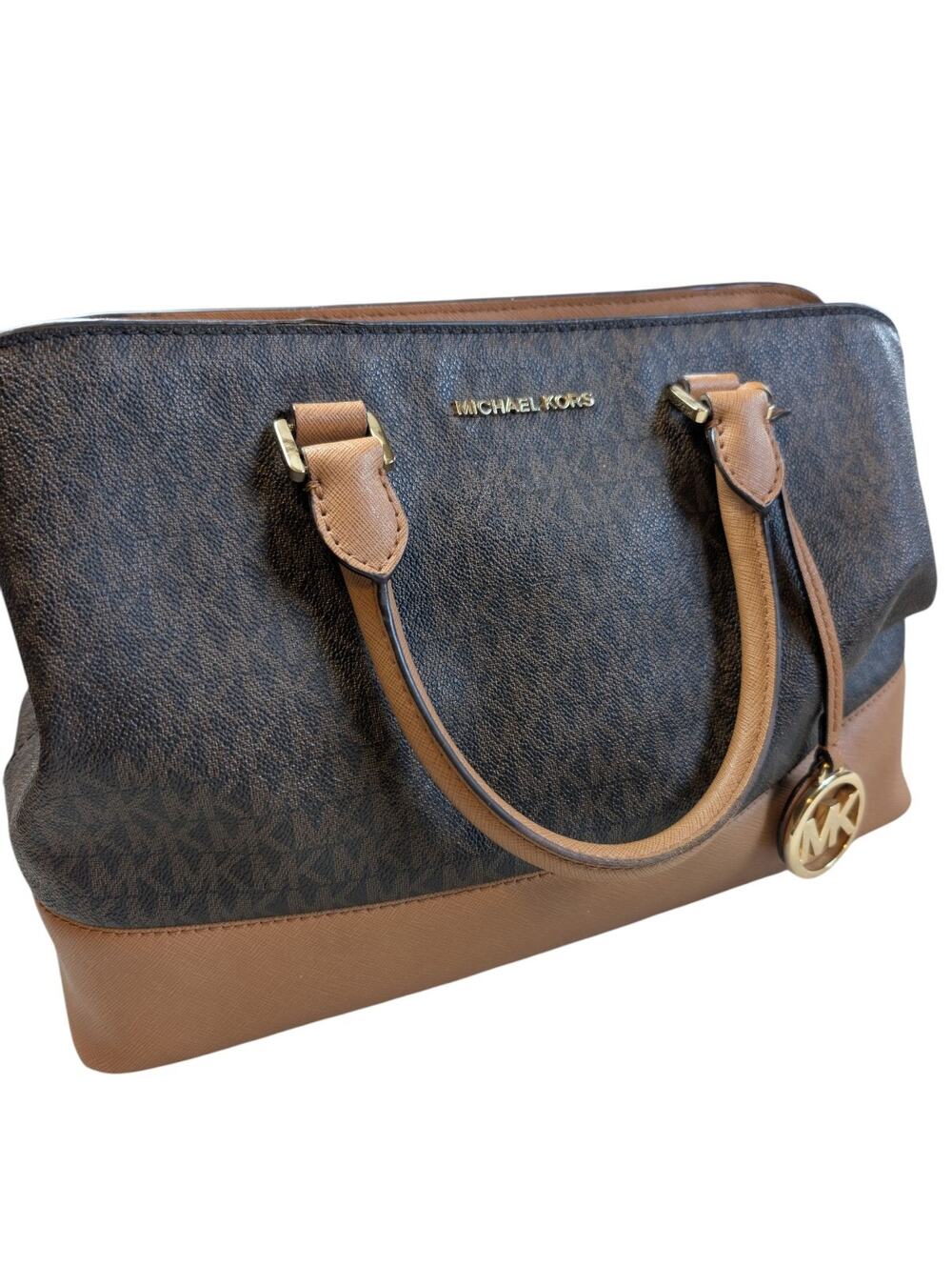 Michael Kors Signature Savannah Large Satchel Brown Acorn Gold Womens Handbag